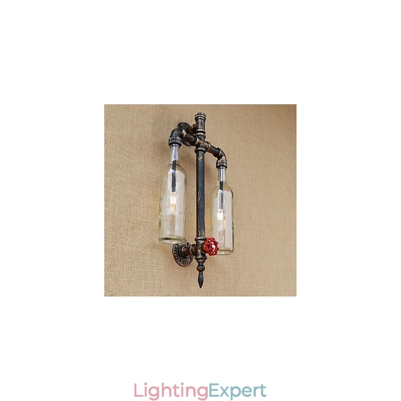 American Themed Restaurant Bar Iron With Switch Water Pipe Wine Bottle Wall Lamp Transparent