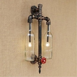 American Themed Restaurant Bar Iron With Switch Water Pipe Wine Bottle Wall Lamp Transparent