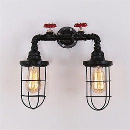 2 Heads Retro Industrial Pipe Wall Lights Simple Loft Black Birdcage Metal Dining Room Kitchen Bar Cafe Decoration lighting