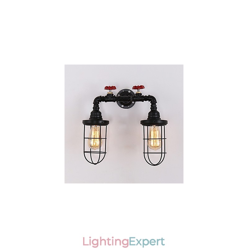 2 Heads Retro Industrial Pipe Wall Lights Simple Loft Black Birdcage Metal Dining Room Kitchen Bar Cafe Decoration lighting