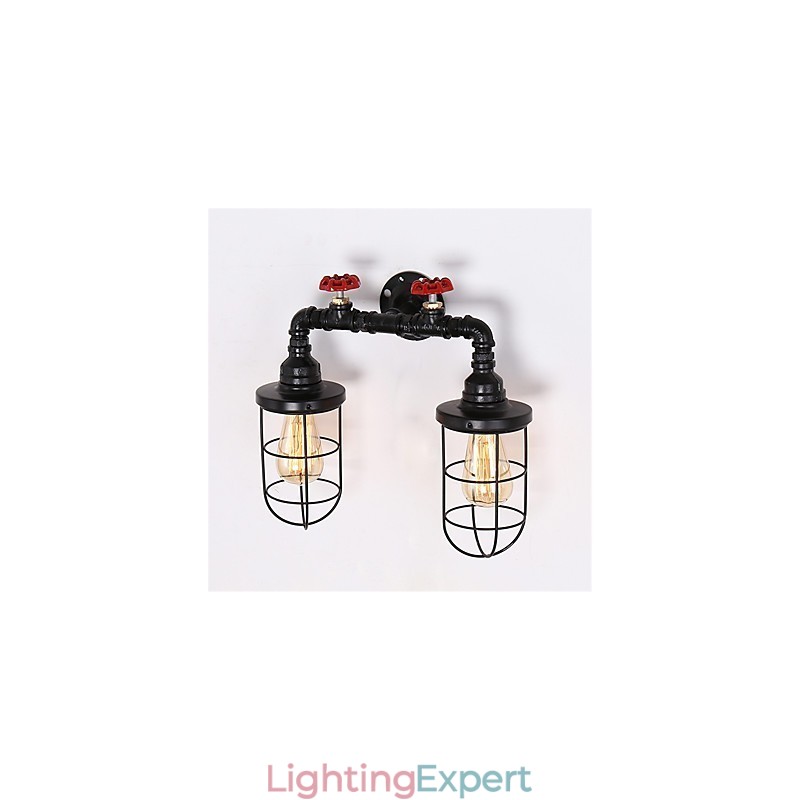 2 Heads Retro Industrial Pipe Wall Lights Simple Loft Black Birdcage Metal Dining Room Kitchen Bar Cafe Decoration lighting