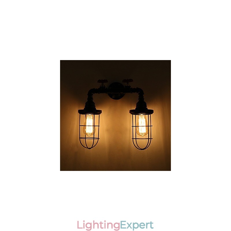 2 Heads Retro Industrial Pipe Wall Lights Simple Loft Black Birdcage Metal Dining Room Kitchen Bar Cafe Decoration lighting