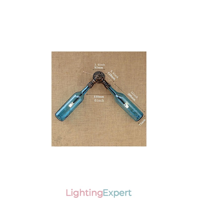 Retro American Village Creative Industry Wind Designer Water Bottle Wall Lamp Wall Light Blue