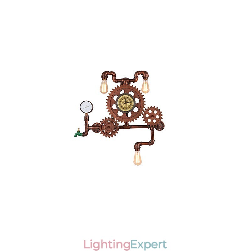 Vintage Industrial Pipe Wall Lights Wood Gear Shape Creative turnable Lights Restaurant Cafe Bar Decoration lighting