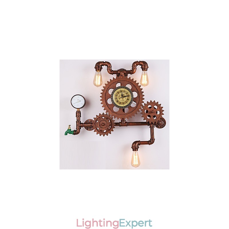 Vintage Industrial Pipe Wall Lights Wood Gear Shape Creative turnable Lights Restaurant Cafe Bar Decoration lighting