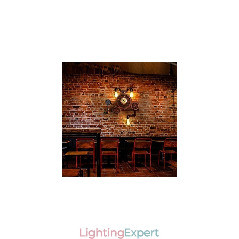 Vintage Industrial Pipe Wall Lights Wood Gear Shape Creative turnable Lights Restaurant Cafe Bar Decoration lighting