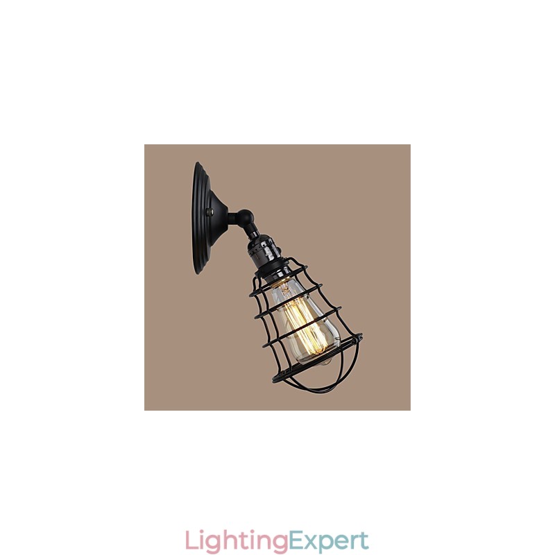 With switch Vintage 1 Light Industrial Black Metal Cage Loft Wall Lamp Living Room Dining Room Hallway Cafe Bars Bar Wall Sconce