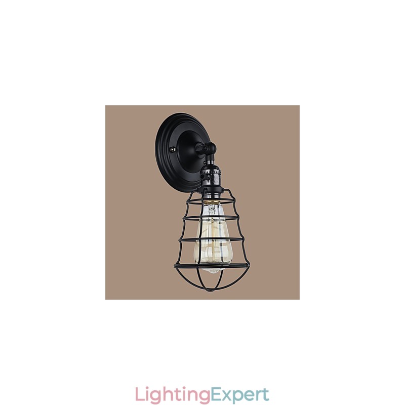 With switch Vintage 1 Light Industrial Black Metal Cage Loft Wall Lamp Living Room Dining Room Hallway Cafe Bars Bar Wall Sconce