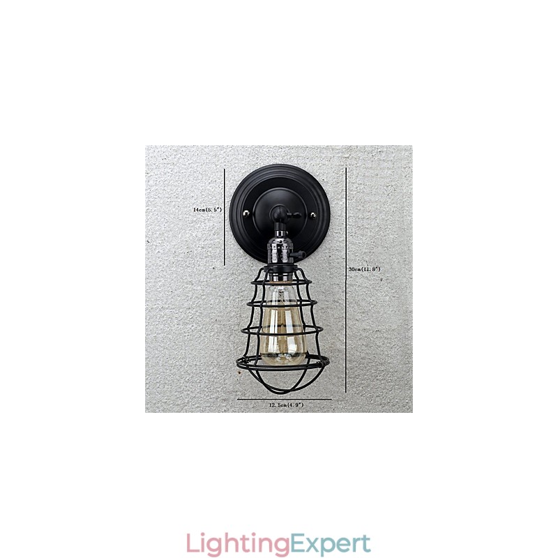With switch Vintage 1 Light Industrial Black Metal Cage Loft Wall Lamp Living Room Dining Room Hallway Cafe Bars Bar Wall Sconce