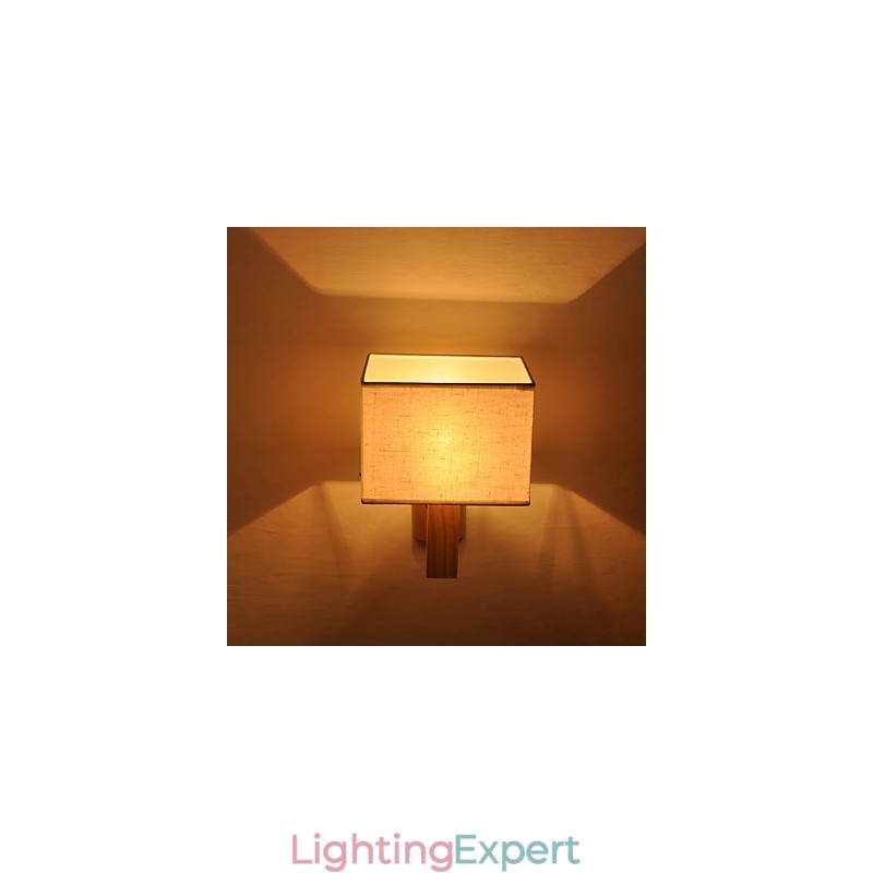 Simple Wall Lamp Bedside Desk Lamp With Fabric Shade and Solid Wood for Bedroom Dresser Living Room Baby Room