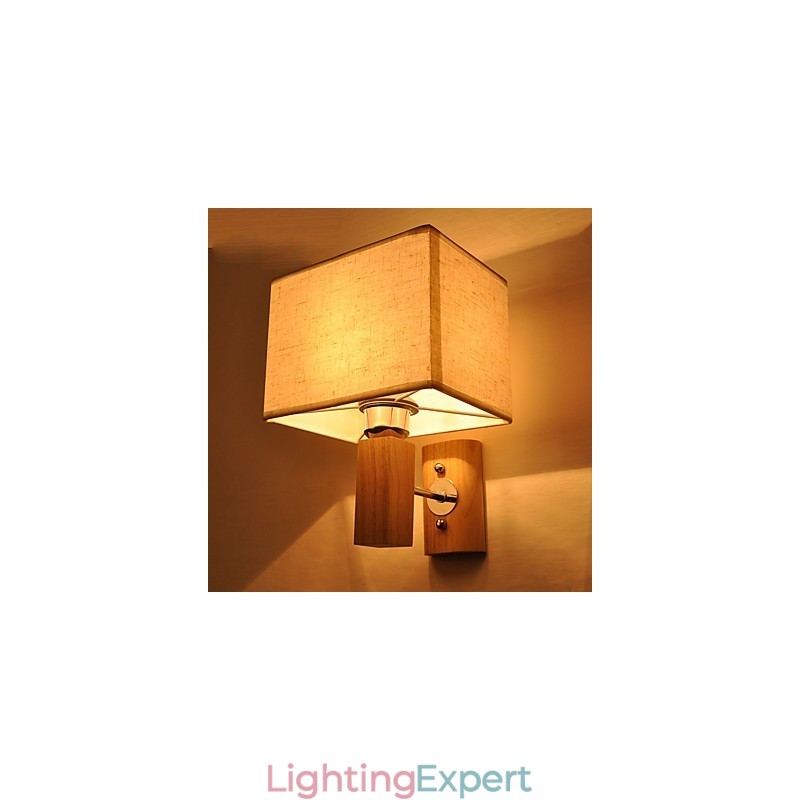 Simple Wall Lamp Bedside Desk Lamp With Fabric Shade and Solid Wood for Bedroom Dresser Living Room Baby Room