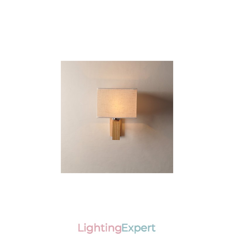 Simple Wall Lamp Bedside Desk Lamp With Fabric Shade and Solid Wood for Bedroom Dresser Living Room Baby Room