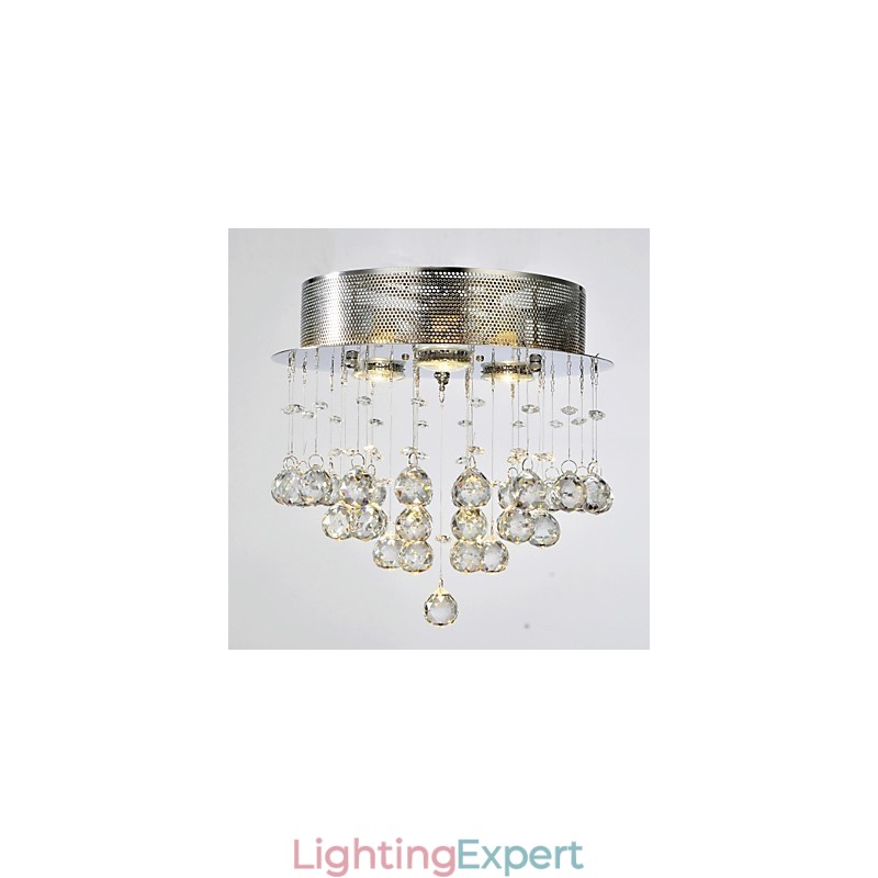 Traditional Classic Crystal Chrome Metal Flush Mount