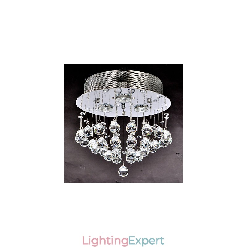 Traditional Classic Crystal Chrome Metal Flush Mount