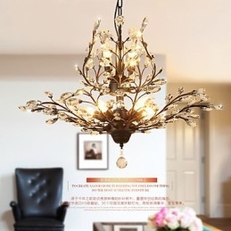 Vintage Crystal Flush Mount 8 Lights Metal Painting Black OR Gold