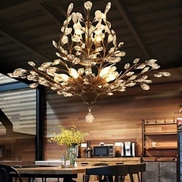 Vintage Crystal Flush Mount 8 Lights Metal Painting Black OR Gold