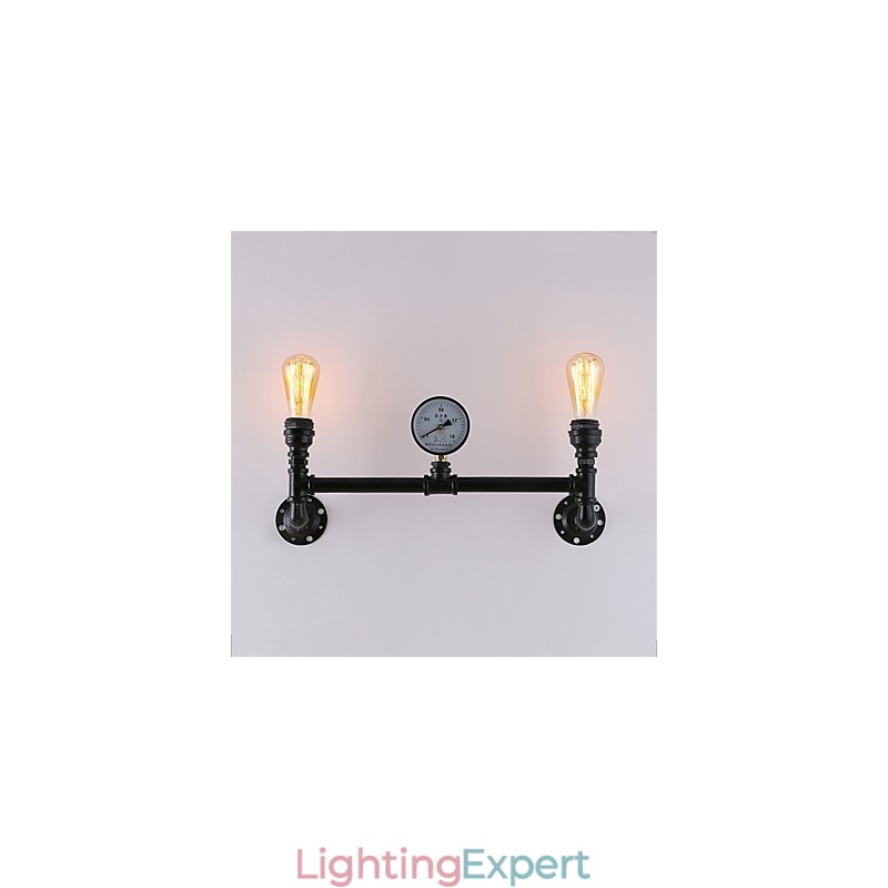 Vintage Industrial Pipe Wall Lights Black Creative Lights Restaurant Cafe Bar Decoration lighting With 2 Light Painted Finish