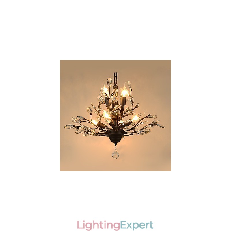 Vintage Crystal Flush Mount 8 Lights Metal Painting Black OR Gold