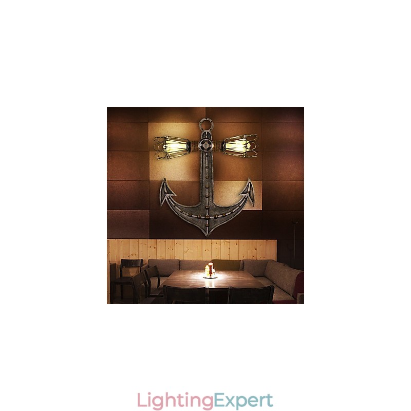 Vintage Industrial Wall Lights Wood Boat Anchor Shape Creative Restaurant Cafe Bar Decoration lighting