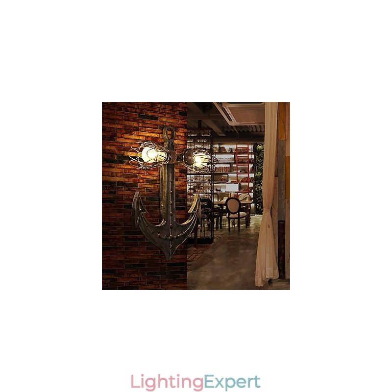 Vintage Industrial Wall Lights Wood Boat Anchor Shape Creative Restaurant Cafe Bar Decoration lighting