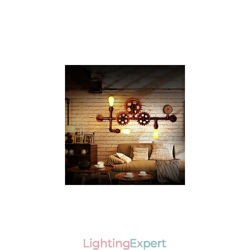Vintage Industrial Pipe Wall Lights Wood Helm Shape Creative turnable Lights Restaurant Cafe Bar Decoration lighting