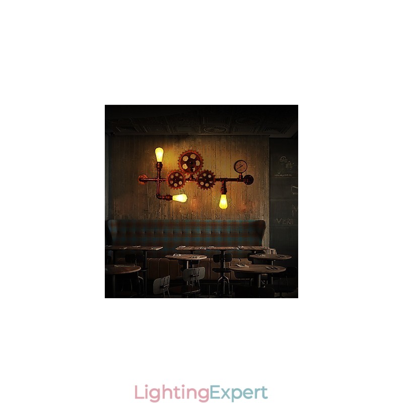 Vintage Industrial Pipe Wall Lights Wood Helm Shape Creative turnable Lights Restaurant Cafe Bar Decoration lighting