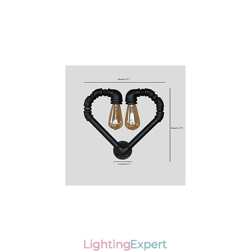 Vintage Water Pipe Loving Heart Creative Wall Lights Industrial Living Room Restaurant Bars Cafe decoration Wall Sconces