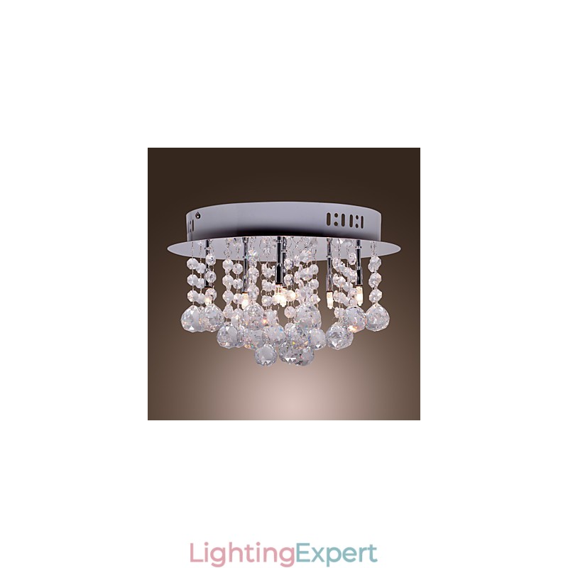 Modern Contemporary Crystal Chrome Metal Flush Mount