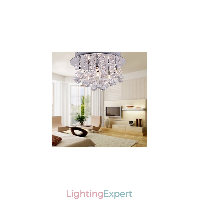 Modern Contemporary Crystal Chrome Metal Flush Mount