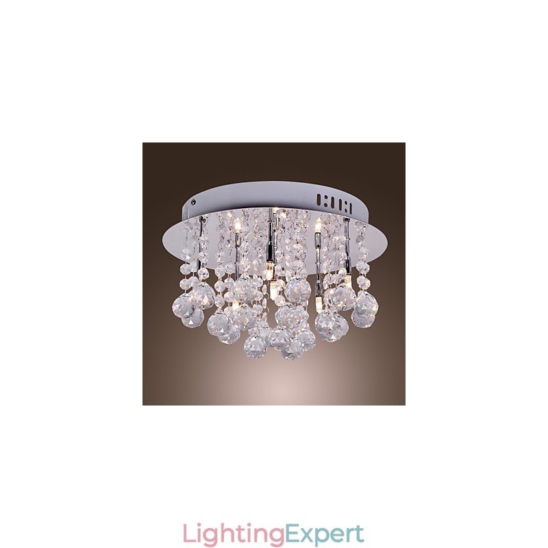 Modern Contemporary Crystal Chrome Metal Flush Mount