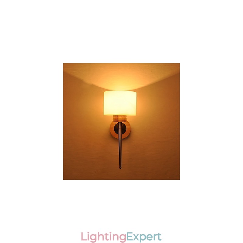 Simple Wall Lamp Bedside Desk Lamp With Glass Shade and Solid Wood for Bedroom Dresser Living Room Baby Room
