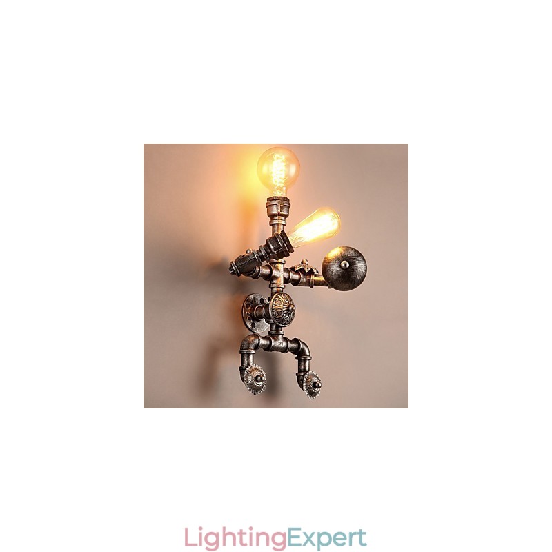 Loft Water Pipe Wall Lights Retro Industrial Style Creative Robot Design Metal Restaurant Cafe Bars Bar Table Wall Sconces