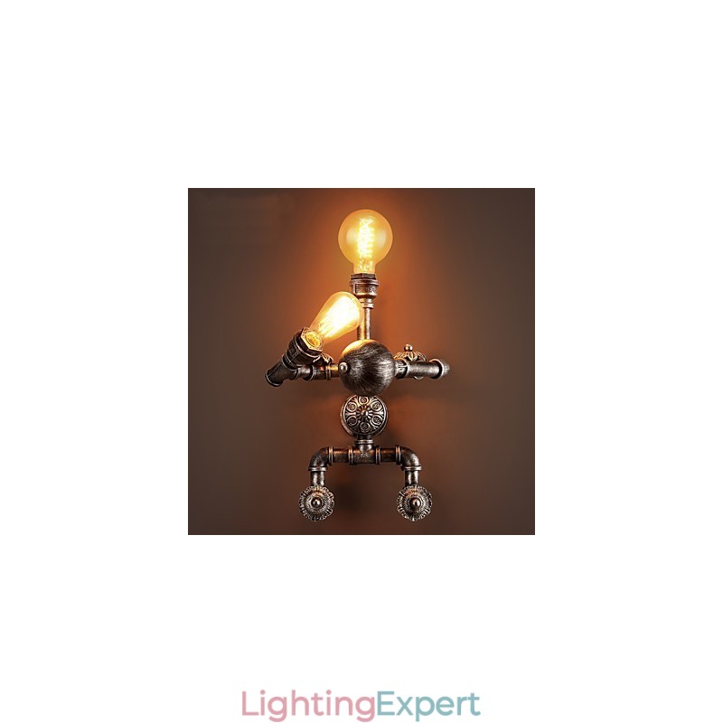 Loft Water Pipe Wall Lights Retro Industrial Style Creative Robot Design Metal Restaurant Cafe Bars Bar Table Wall Sconces
