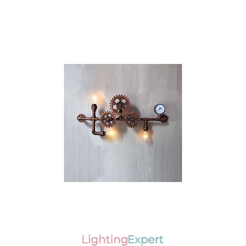 Vintage Industrial Pipe Wall Lights Wood Gear Shape Creative turnable Lights Restaurant Cafe Bar Decoration lighting
