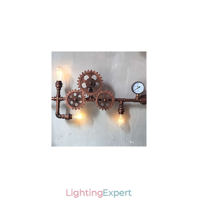 Vintage Industrial Pipe Wall Lights Wood Gear Shape Creative turnable Lights Restaurant Cafe Bar Decoration lighting
