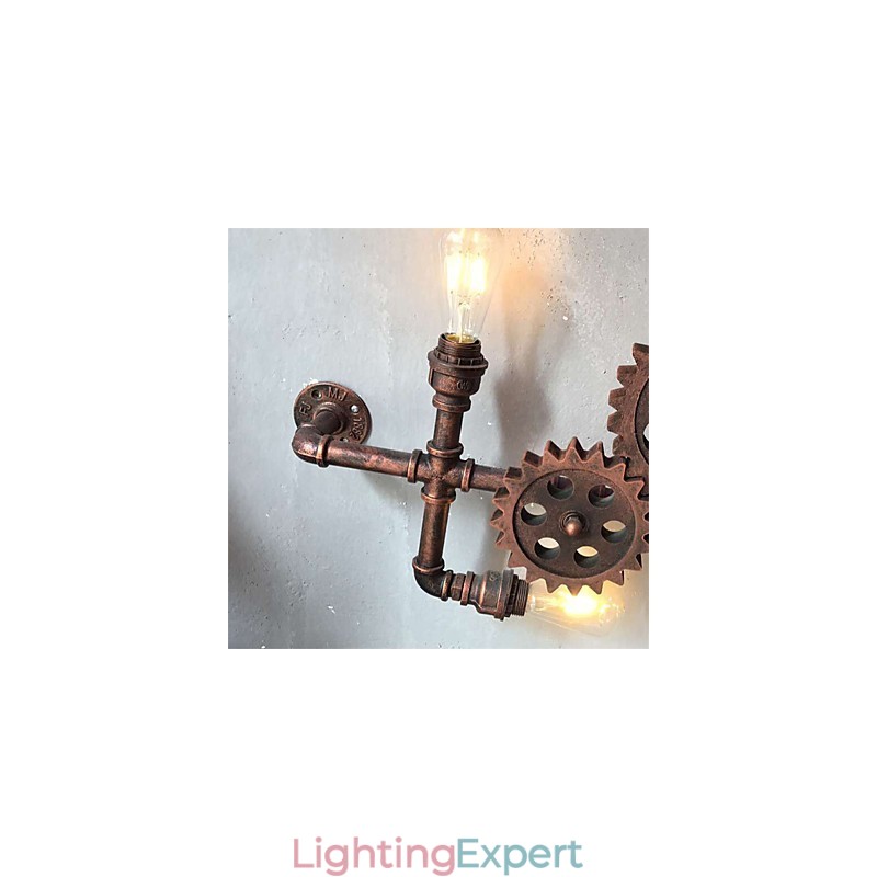 Vintage Industrial Pipe Wall Lights Wood Gear Shape Creative turnable Lights Restaurant Cafe Bar Decoration lighting