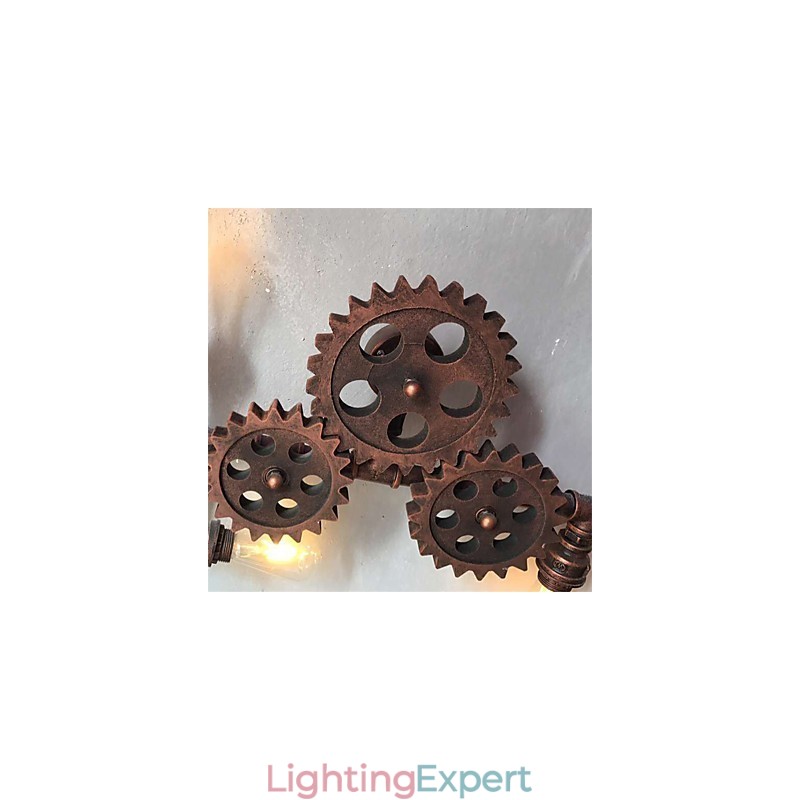 Vintage Industrial Pipe Wall Lights Wood Gear Shape Creative turnable Lights Restaurant Cafe Bar Decoration lighting