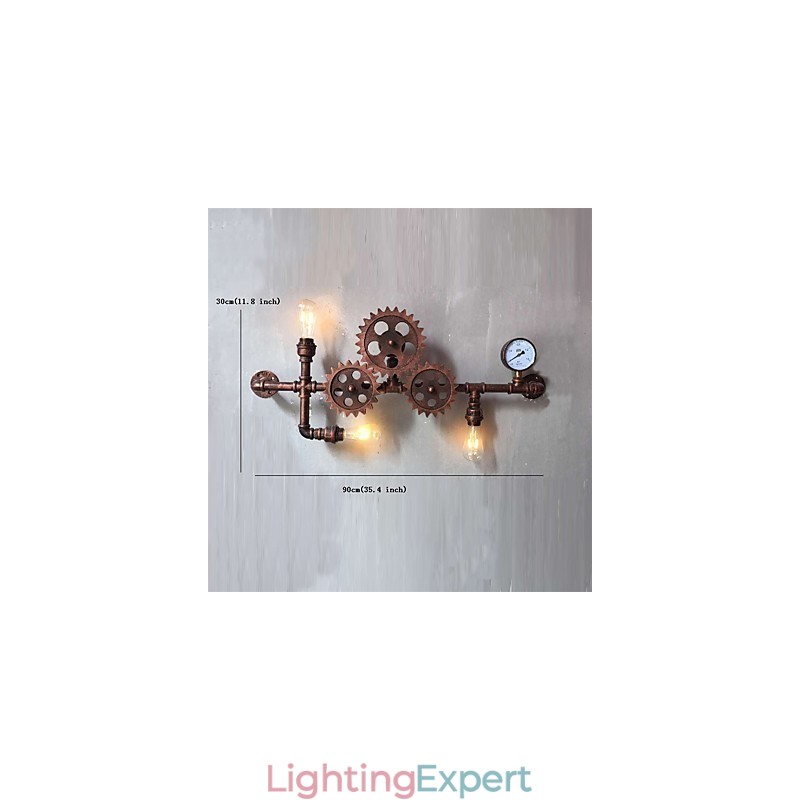 Vintage Industrial Pipe Wall Lights Wood Gear Shape Creative turnable Lights Restaurant Cafe Bar Decoration lighting