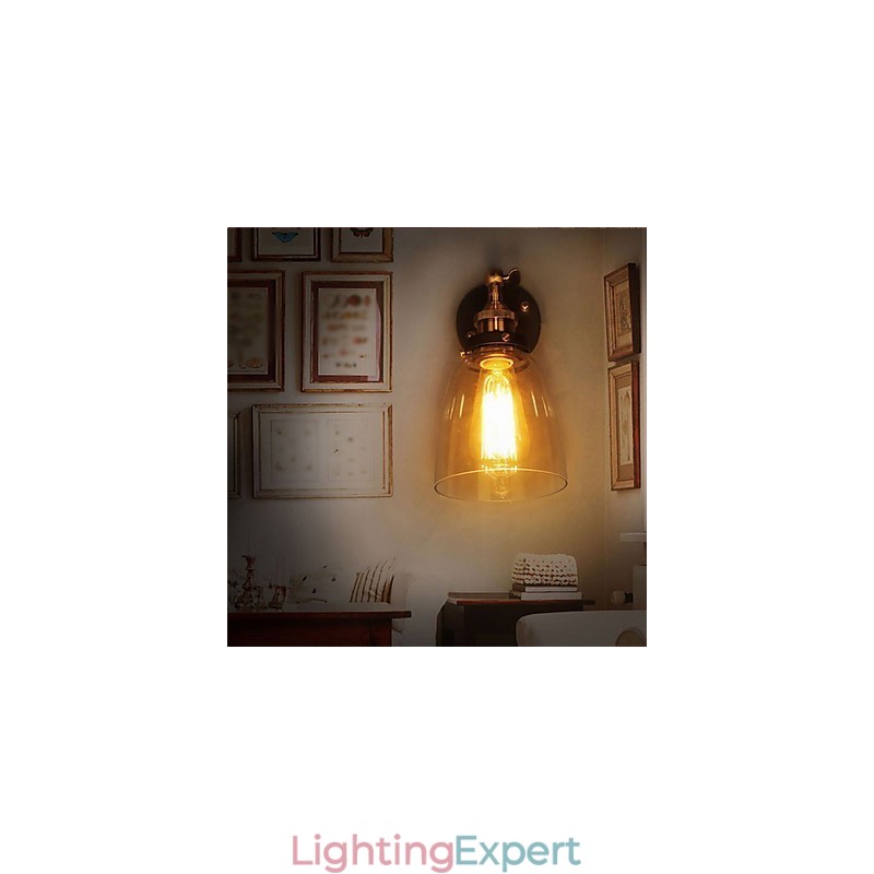 Industrial Edison Simplicity Glass Wall Sconce Metal Base Cap Dining Room Study Room Office Hallway Wall Mount Light