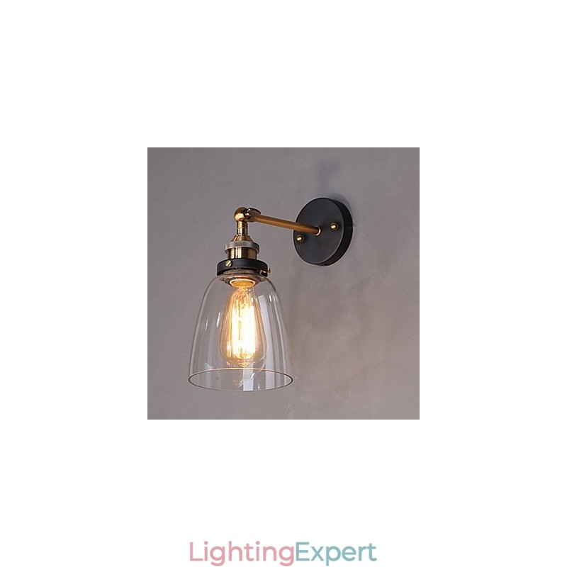Industrial Edison Simplicity Glass Wall Sconce Metal Base Cap Dining Room Study Room Office Hallway Wall Mount Light
