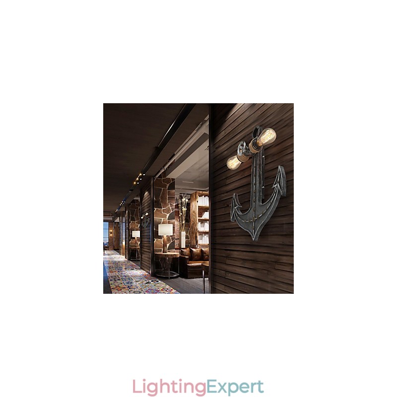 Vintage Industrial Wall Lights Wood Boat Anchor Shape Creative Restaurant Cafe Bar Decoration lighting