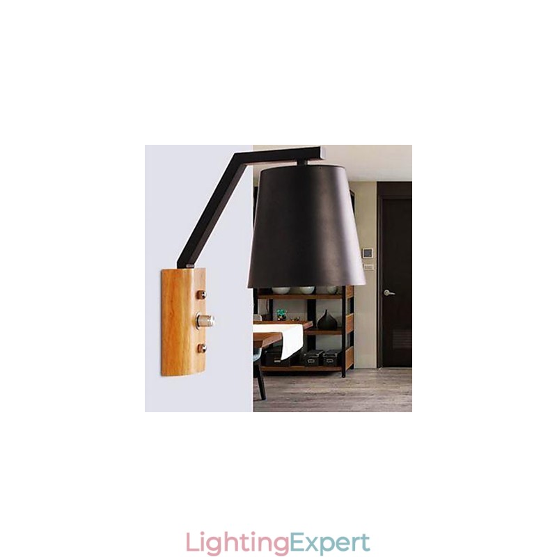 Creative Personality Warm Wood Iron Bed Lamp Switch With Nordic Corridor Study
