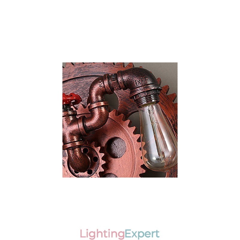 2 Heads Vintage Industrial Wall Lights Wood Gear Shape Lights Restaurant Cafe Bar Decoration Wall Sconces
