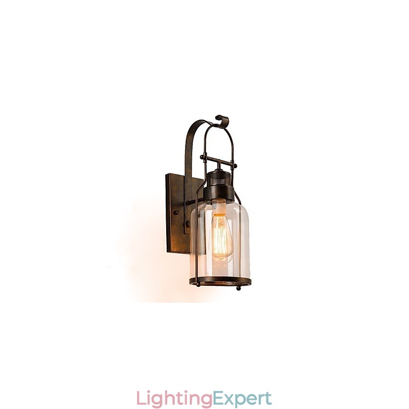 Retro Industrial Loft Lantern 1 Light Wall Sconce with Clear Glass