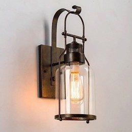 Retro Industrial Loft Lantern 1 Light Wall Sconce with Clear Glass