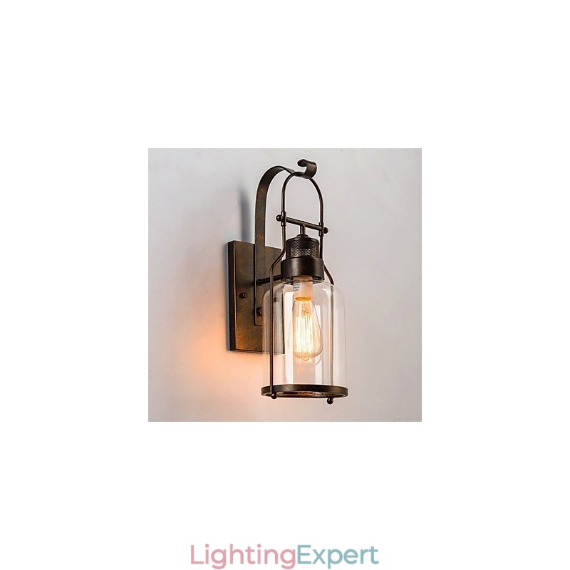 Retro Industrial Loft Lantern 1 Light Wall Sconce with Clear Glass
