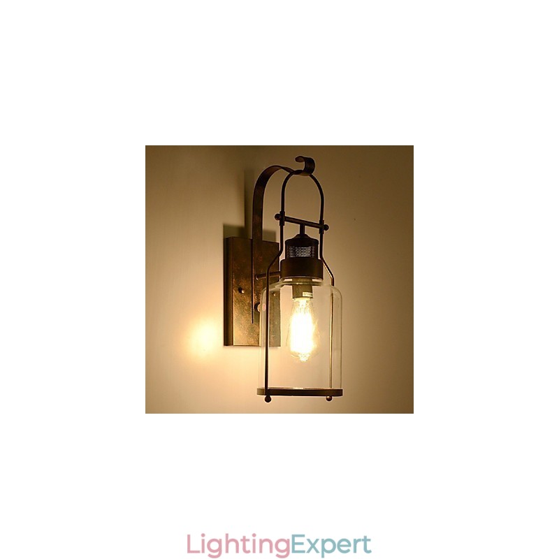 Retro Industrial Loft Lantern 1 Light Wall Sconce with Clear Glass