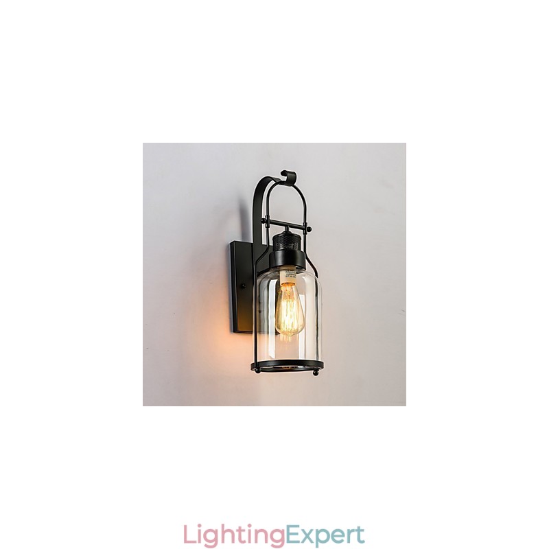 Retro Industrial Loft Lantern 1 Light Wall Sconce with Clear Glass