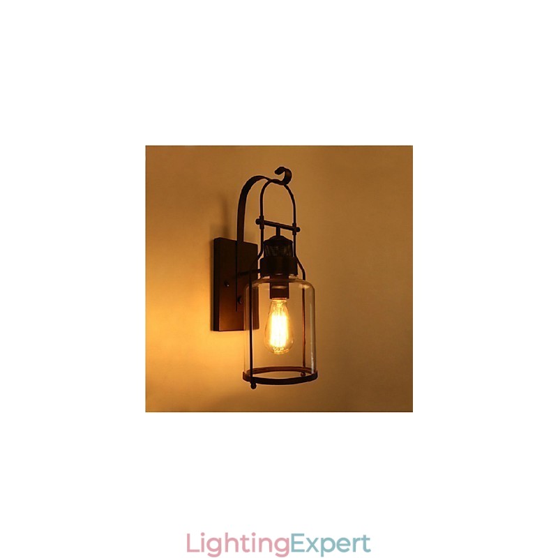 Retro Industrial Loft Lantern 1 Light Wall Sconce with Clear Glass