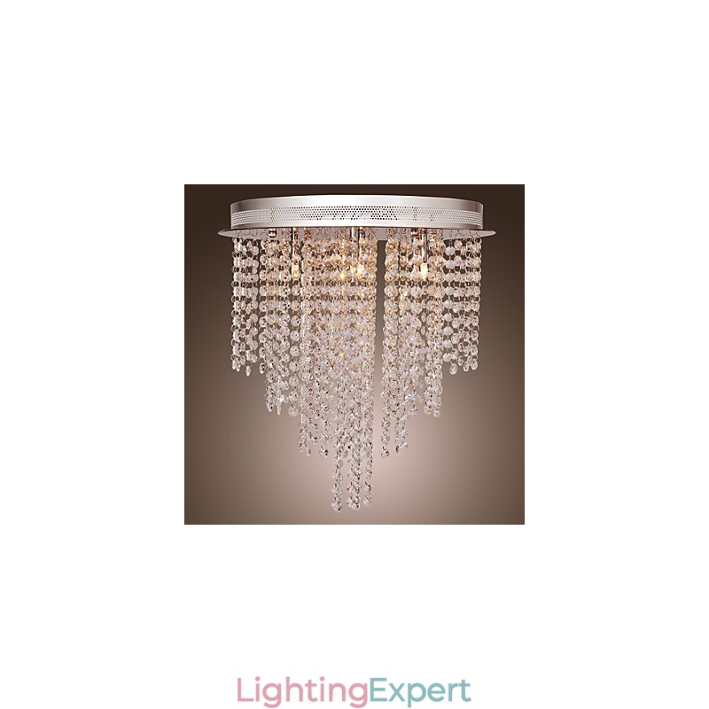 Modern Contemporary Crystal Mini Style Electroplated Metal Flush Mount